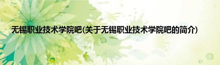 无锡职业技术学院吧(关于无锡职业技术学院吧的简介)