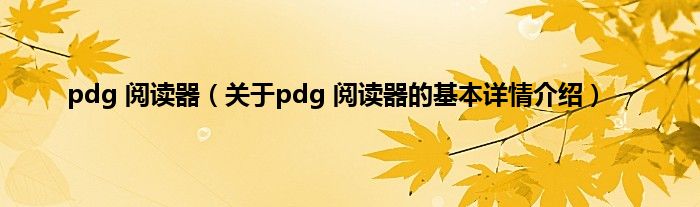 pdg 阅读器（关于pdg 阅读器的基本详情介绍）