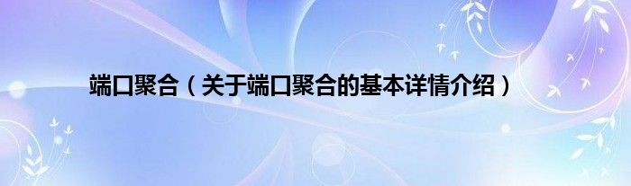 端口聚合（关于端口聚合的基本详情介绍）