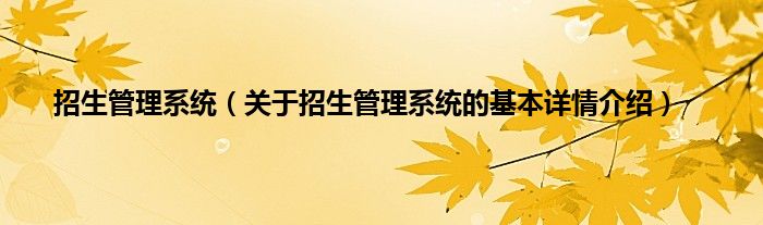 招生管理系统（关于招生管理系统的基本详情介绍）