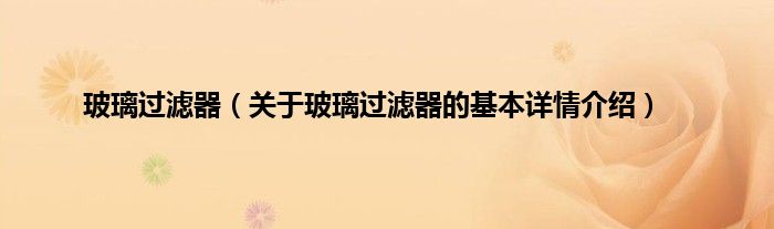 玻璃过滤器（关于玻璃过滤器的基本详情介绍）