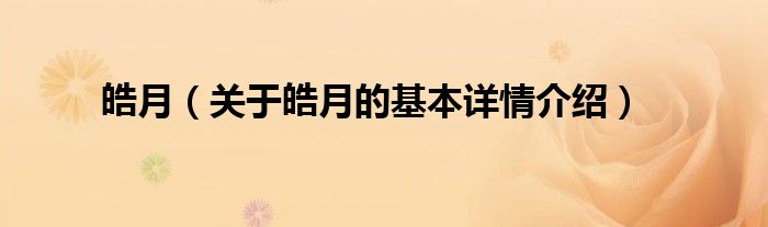 皓月（关于皓月的基本详情介绍）