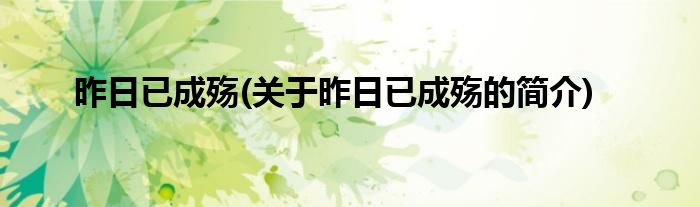 昨日已成殇(关于昨日已成殇的简介)