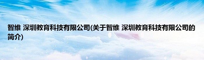 智维 深圳教育科技有限公司(关于智维 深圳教育科技有限公司的简介)
