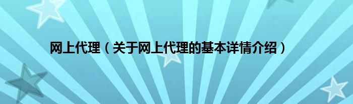 网上代理（关于网上代理的基本详情介绍）