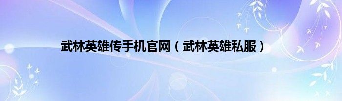 武林英雄传手机官网（武林英雄私服）