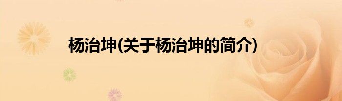 杨治坤(关于杨治坤的简介)