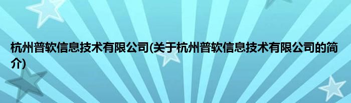 杭州普软信息技术有限公司(关于杭州普软信息技术有限公司的简介)