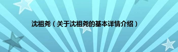 沈祖尧（关于沈祖尧的基本详情介绍）
