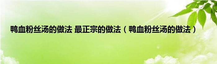 鸭血粉丝汤的做法 最正宗的做法（鸭血粉丝汤的做法）